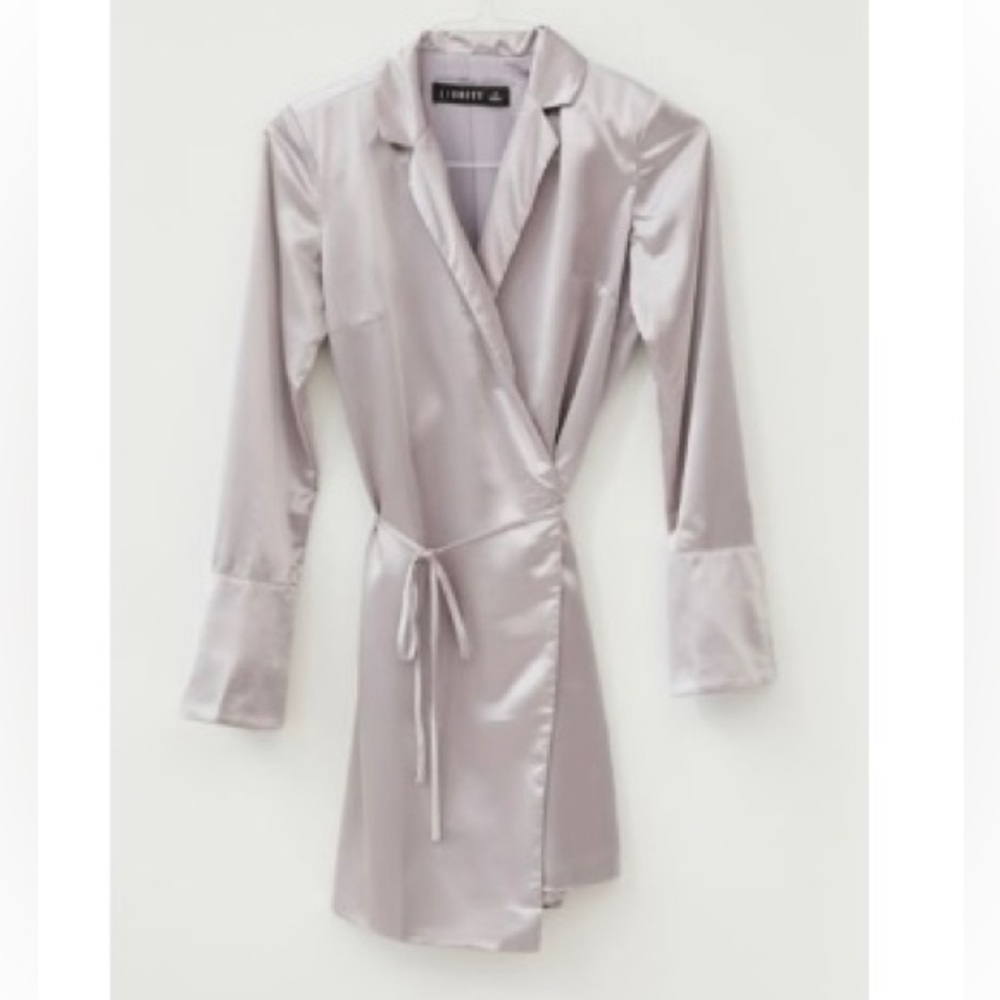 Lioness Catching Feelings Satin Wrap Mini Dress, Color: Lilac Size Medium NWT